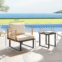 Outsunny 3 Piece Metal Bistro Set, Small Patio Furniture Set with Cushions, Armchairs, Slatted Table for Backyard Balcony, Beige(m-3)