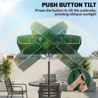 Outsunny 6.5x4ft Rectangle Patio Umbrella Aluminum Tilt Adjustable Garden Parasol Sun Shade Outdoor Canopy Green(m-6)