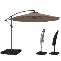 Outsunny 9.6ft Offset Patio Umbrella Garden Hanging Parasol Banana Cantilever Umbrella with Base, Crank, Coffee(m-9)