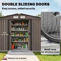 Outsunny Outdoor Shed Garden Storage Shed Tool Storage Building with 4 Vents and 2 Sliding Doors, 9 x 6 FT, Brown(m-5)