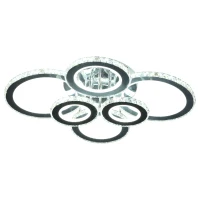 HOMCOM Elegant LED Chandelier with 6 Rings, Ceiling Light with Cool White Lighting for Living Room, Dining Room, or Bedroom, Silver(m-1)