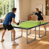 Soozier 6x3 ft Compact Midsize Table Tennis Table Multi-Use Family Ping-pong Table Free Standing Folding Green(m-1)
