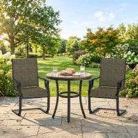 Outsunny C Spring Patio Dining Chairs Set of 2 with High Backrest, Armrest, Breathable Fabric & Metal Frame, 256LBS, Light Brown(m-9)