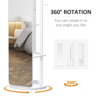 HOMCOM Full Length Glass Mirror with Hidden Jewelry Cabinet and Pine Wood Clothing Rack, White(m-5)