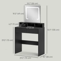 HOMCOM Makeup Vanity Desk with Mirror and LED Lights, for Bedroom, Modern Dressing Table with Drawers, Compartments, Black(m-3)