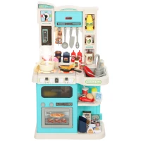 Qaba Kids Play Kitchen Toy Set, Chef Pretend Kitchen Playset with Real Lights & Sounds, 92 Pcs Toy Food, Ages 3-6, Green(m-11)