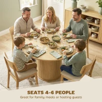HOMCOM Round Dining Table for 4-6, 47 Inch Kitchen Table with Fluted Pedestal Base, for Kitchen Living Room Dining Room, Natural(m-4)