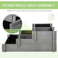 Outsunny 3 Tier Raised Garden Bed, Water Draining Fabric for Soil, Elevated Wood Flower Box for Vegetables, Herbs, Gray(m-6)