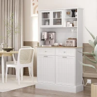 HOMCOM Kitchen Cabinet with Charging Station, 2 Tilt Out Cabinets, Microwave Stand, Freestanding Kitchen Pantry Cabinet, White(m-8)