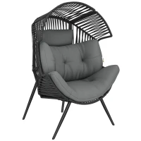 Outsunny Wicker Egg Chair, Indoor Outdoor Rattan Lounge Chair with Thick Cushion and Headrest, Steel Frame, Adjustable Pads, Grey(m-9)