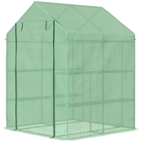 Outsunny 56" x 54" x 74" Walk-in Greenhouse Portable Garden Flower Seed Warm House with 8 Shelves, Outdoor Plant Growth Hot House, PE Cover, Green(m-11)