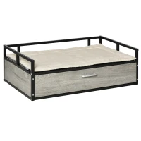 PawHut Elevated Dog Bed, Furniture Style Pet Sofa Couch, Soft Modern Puppy Lounger with Storage Drawer, Cushion, for Medium-sized Animals, Grey(m-1)