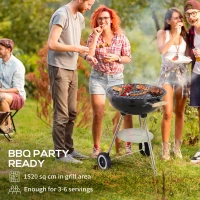 Outsunny Portable Charcoal BBQ Grill, Steel Outdoor Camp Picnic Cooker with Lid, Air Vents, Wheels and Storage Shelf, Black(m-4)