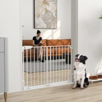 PawHut 29"-44" Wide Dog Gate, 29" H, Pet Gate with Auto-Close, Single Hand Operation, Wall-Mounted, No-Threshold Design(m-1)