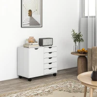 HOMCOM Mobile Filing Cabinet with 5 Drawers, Door and Adjustable Shelf, Rolling File Cabinet, Printer Table for Study(m-1)