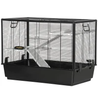 PawHut Hamster Cage, 3-tier Guinea Pig Cage, Pet Play House for Chinchillas with Food Dish Water Bottle, Ramps, Ledges, 31.5", Black(m-11)