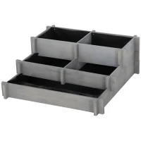 Outsunny 3 Tier Raised Garden Bed, Water Draining Fabric for Soil, Elevated Wood Flower Box for Vegetables, Herbs, Gray(m-11)