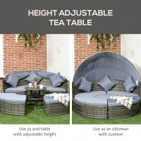 Outsunny 4 Piece Round Rattan Daybed, Convertible Patio Furniture Set, Adjustable Sun Canopy, Sectional Outdoor Sofa, Light Gray(m-6)
