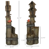 Outsunny Outdoor Fountain with Birdhouse, Cascading Garden Waterfall Bird Bath with 3-Tier Rustic Tree Trunk / Log Design, Brown(m-3)