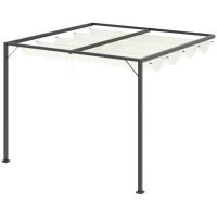 Outsunny 10'x10' Outdoor Pergola Gazebo with Retractable Canopy & Metal Frame & PA Coated Sun Shelter Door Porch Cover, Cream White(m-11)