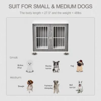 PawHut 34'' 2-in-1 Wooden Dog Kennel, Modern Wire Animal Crate, Pet Cage with Lockable Door and Adjustable Foot Pads, for Small and Medium Dogs, Grey and White(m-7)