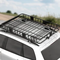 HOMCOM 64"/43" x 39" Car Roof Rack, Length Adjustable Roof Basket, Universal Rooftop Cargo Carrier Basket with U-bolts, 220 lbs Capacity(m-8)