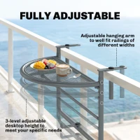 Outsunny Adjustable Balcony Hanging Railing Table, Metal Mounting Mini Wall Desk Storage Rack, Outdoor Flower Stand Serving Table Half Round, Grey(m-4)