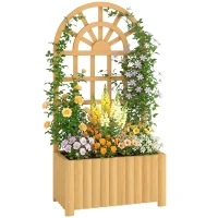 Outsunny Wooden Raised Garden Bed with Lattice Trellis, Outdoor Elevated Planter Box with Drainage Holes for Climbing Plants(m-9)