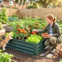 Outsunny Galvanized Raised Garden Bed, 4' x 4' x 1' Metal Planter Box, for Growing Vegetables, Flowers, Herbs, Succulents, Green(m-10)