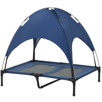 PawHut Elevated Dog Bed with Canopy, Portable Raised Dog Cot for L Sized Dogs, Indoor & Outdoor, 36" x 30" x 35", Dark Blue(m-11)