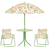 Qaba Kids Picnic Table and Chair Set, Outdoor Activity Table with Foldable Chairs, Removable Umbrella for Backyard, Green(m-11)