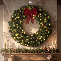 HOMCOM 48" Prelit Crestwood Spruce Artificial Christmas Wreath, Christmas Decor with Bow, 8 Modes, Red Berries, Pinecones(m-3)