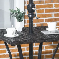 Outsunny Patio Wicker Dining Table with Umbrella Hole, 34 Inch Outdoor PE Rattan Coffee Table with Plastic Board Under the Woven Table Top for Patio, Garden, Balcony, Mixed Brown(m-7)