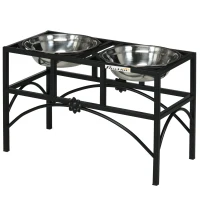 PawHut Elevated Dog Bowls, Double Stainless Steel Heavy Duty Dog Food Bowl Elevated Pet Feeding Station, 14" H(m-11)