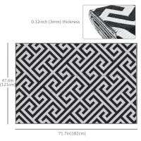 Outsunny Reversible Outdoor RV Rug, Patio Floor Mat, 4' x 6' Plastic Straw Rug for Backyard, Deck, Beach, Camping, Black & White(m-3)
