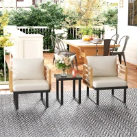 Outsunny 3 Piece Metal Bistro Set, Small Patio Furniture Set with Cushions, Armchairs, Slatted Table for Backyard Balcony, Beige(m-2)