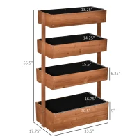 Outsunny Vertical Garden Planter, Wooden 4 Tier Planter Box, Self-Draining with Non-Woven Fabric for Outdoor Flowers, Vegetables and Herbs, Orange(m-3)