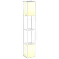 HOMCOM Modern Shelf Floor Lamp with Dual Ambient Light, Standing Lamp Living Room, Bedroom, 10.25"x10.25"x61.5", White(m-11)