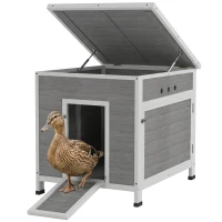 PawHut Wooden Duck Coop with Openable Roof, Removable Floor, Double Doors, Ramp, for 2-4 Ducks, Chickens, 25" x 32" x 30"(m-11)