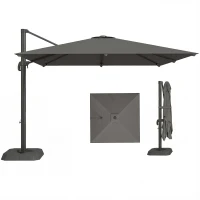 Outsunny 10 FT Patio Umbrella with Base, Outdoor Offset Cantilever Umbrella with Crank Handle and Tilt, 360° Rotation(m-9)