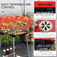 Outsunny 18" Portable BBQ Grill Charcoal Grill with Wheels Bottom Shelf and Adjustable Vents for Picnic, Camping, Backyard, Red(m-4)