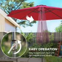 Outsunny 10' x 8' Round Market Umbrella, Patio Umbrella with Crank Handle and Tilt, Outdoor Parasol for Garden, Wine Red(m-5)