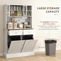 HOMCOM Kitchen Cabinet with Charging Station, 2 Tilt Out Cabinets, Microwave Stand, Freestanding Kitchen Pantry Cabinet, White(m-5)