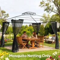 Outsunny Replacement Mosquito Netting for Gazebo 10' x 12' Black Screen Walls for Canopy with Zippers, Black(m-8)