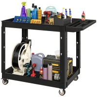 HOMCOM 2-Tier Rolling Tool Cart with Wheels, 500 LBS Capacity Plastic Utility Cart with Handle for Garage, Warehouse, Black(m-2)