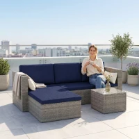 Outsunny 3pcs Modern Rattan Sofa Set, Wicker Patio Furniture Set with Coffee Table, Cushions, Pillows(m-8)