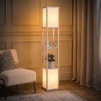 HOMCOM Modern Shelf Floor Lamp with Dual Ambient Light, Standing Lamp Living Room, Bedroom, 10.25"x10.25"x61.5", White(m-1)