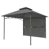 Outsunny 10' x 10' Patio Gazebo, Double Roof Outdoor Gazebo Canopy Shelter with Storage, Hook, Metal Frame, Dark Grey(m-2)