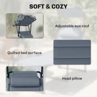 Outsunny Outdoor Lounge Chair, 4 Position Adjustable Backrest, Folding, Cushioned w/ Sun Shade Roof & Pillow, Gray(m-6)
