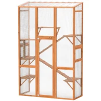 PawHut Large Outdoor Catio with 6 Jumping Platforms, Scratching Post, 2 Ramps, Waterproof Roof, Orange(m-2)
